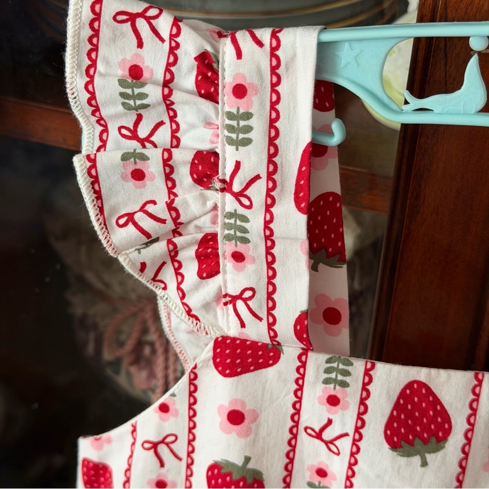 Birthday Party Dress/Sundress with Red Strawberry Print and birthday hat - Picture 11 of 16